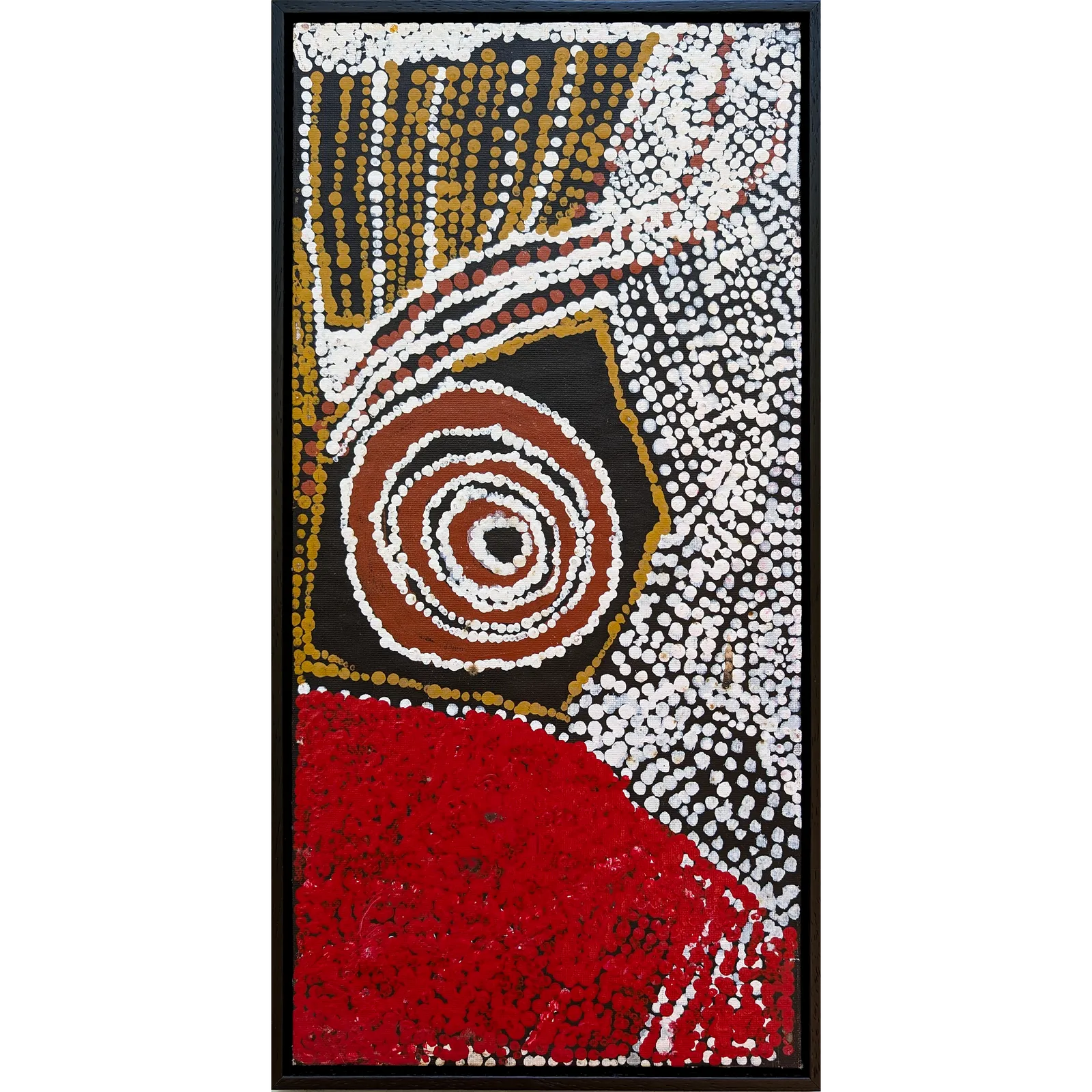 Bill Whiskey Tjapaltjarri, Untitled, -, synthetic polymer paint on canvas board, 25.4 x 50.8 cm