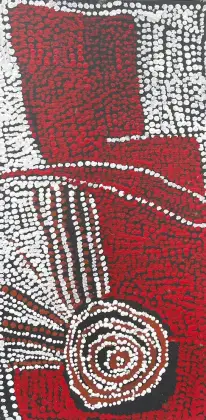 Bill Whiskey Tjapaltjarri, Untitled, synthetic polymer paint on canvas board, 25.4 x 50.8 cm
