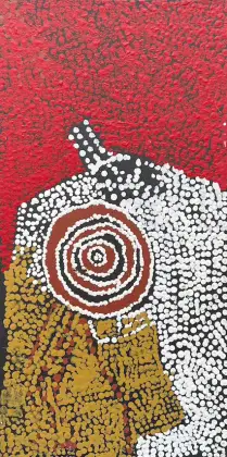 Bill Whiskey Tjapaltjarri, Untitled, synthetic polymer paint on canvas board, 25.4 x 50.8 cm