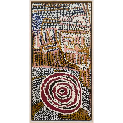 Bill Whiskey Tjapaltjarri, Untitled, -, synthetic polymer paint on canvas board, 25 x 45 cm