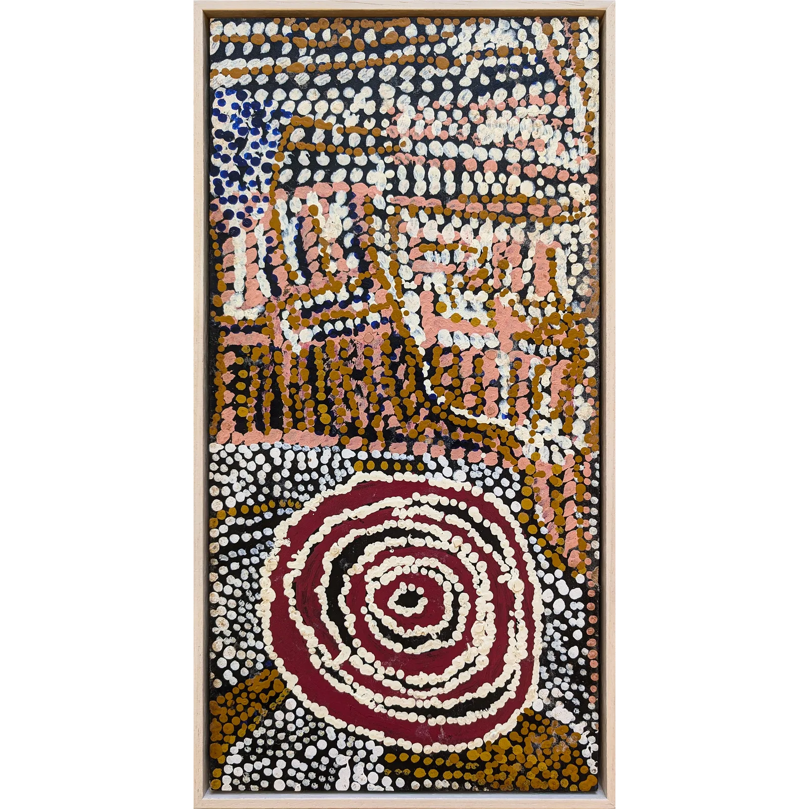 Bill Whiskey Tjapaltjarri, Untitled, -, synthetic polymer paint on canvas board, 25 x 45 cm
