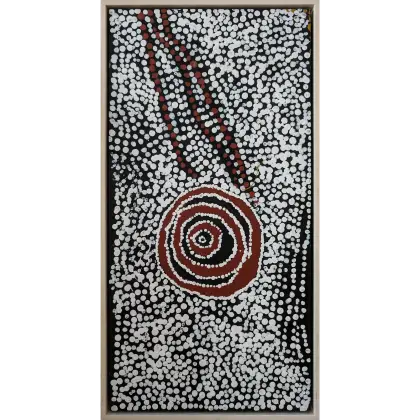Bill Whiskey Tjapaltjarri, Untitled, synthetic polymer paint on canvas board, 25.4 x 50.8 cm
