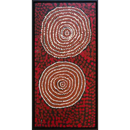 Bill Whiskey Tjapaltjarri, Untitled, -, synthetic polymer paint on canvas board, 25.4 x 50.8 cm