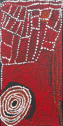 Bill Whiskey Tjapaltjarri, Untitled, synthetic polymer paint on canvas board, 35.4 x 50.8 cm