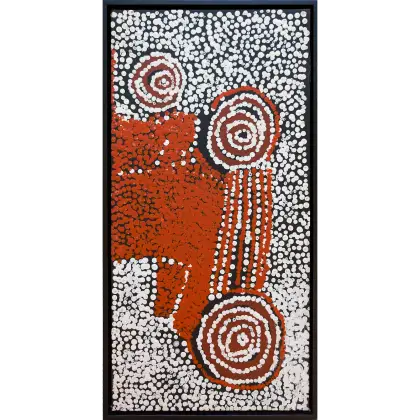Bill Whiskey Tjapaltjarri, Untitled, -, synthetic polymer paint on canvas board, 25.4 x 50.8 cm