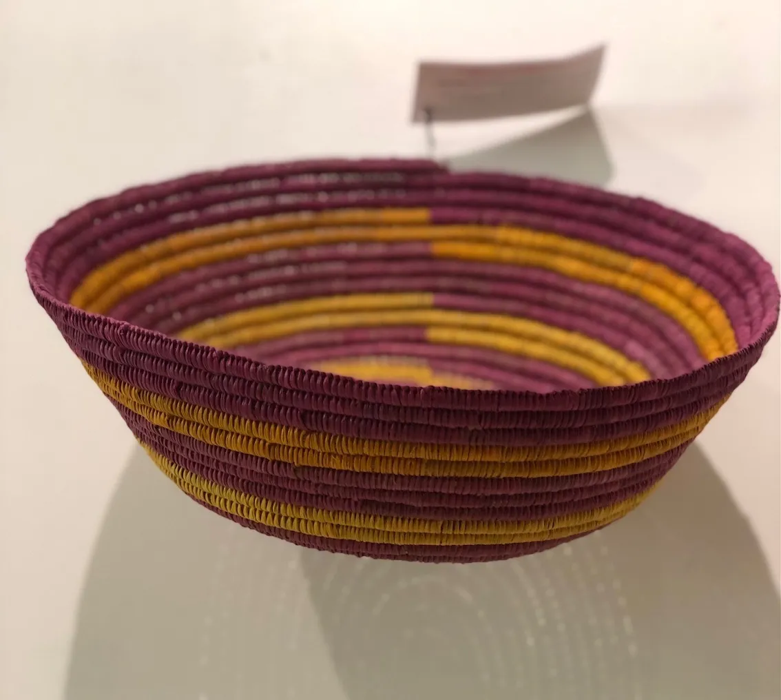 Beatrice Namundja, Untitled, 2022, coiled pandanus basket, 9 x 27 cm