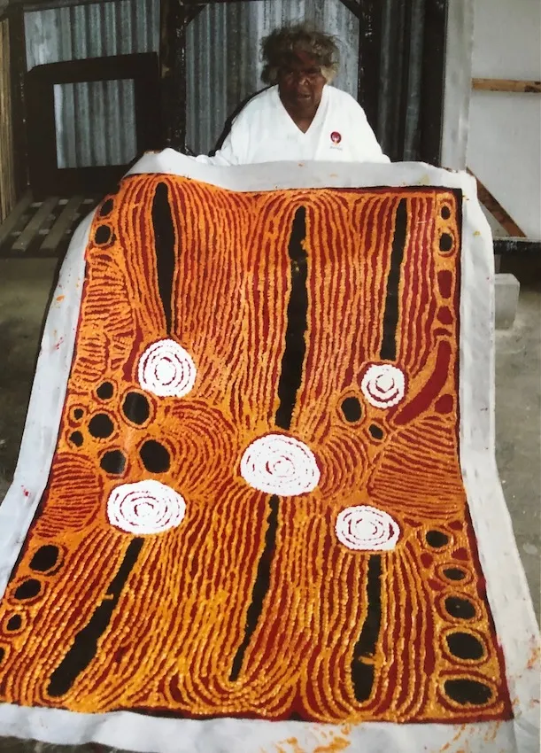 Ningura Gibson Napurrula, Women's Ceremony, 2007, synthetic polymer paint on linen, 120 x 178 cm