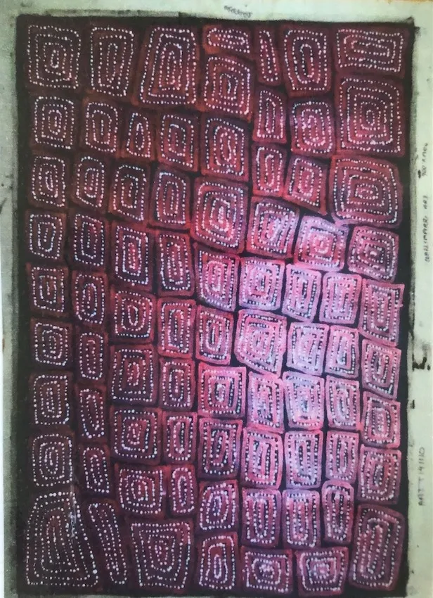 Thomas Tjapaltjarri, Tingari, 2010, synthetic polymer paint on Belgian linen, 90 x 120