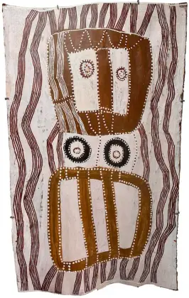 Ṉoŋgirrŋa  Marawili, Baratjala, 2018, natural earth pigments on bark, 132 x 80 cm