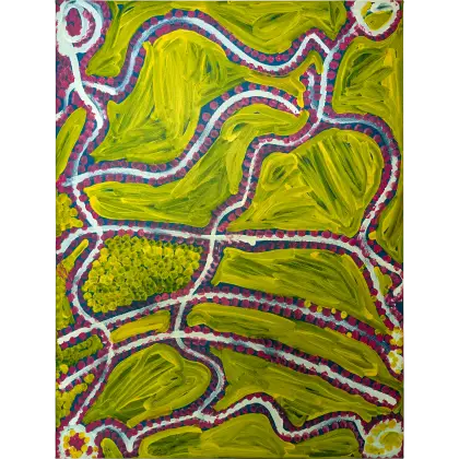 Lorna Naparrula Fencer, My Country  - Water Dreaming, c.1997, synthetic polymer paint on canvas, 130 x 100 cm