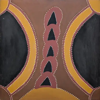 Hector Jandanay, Gowaring (Hill and Waterholes - Hunting Place), c.1994, natural earth pigments on Belgian linen, 107 x 107 cm
