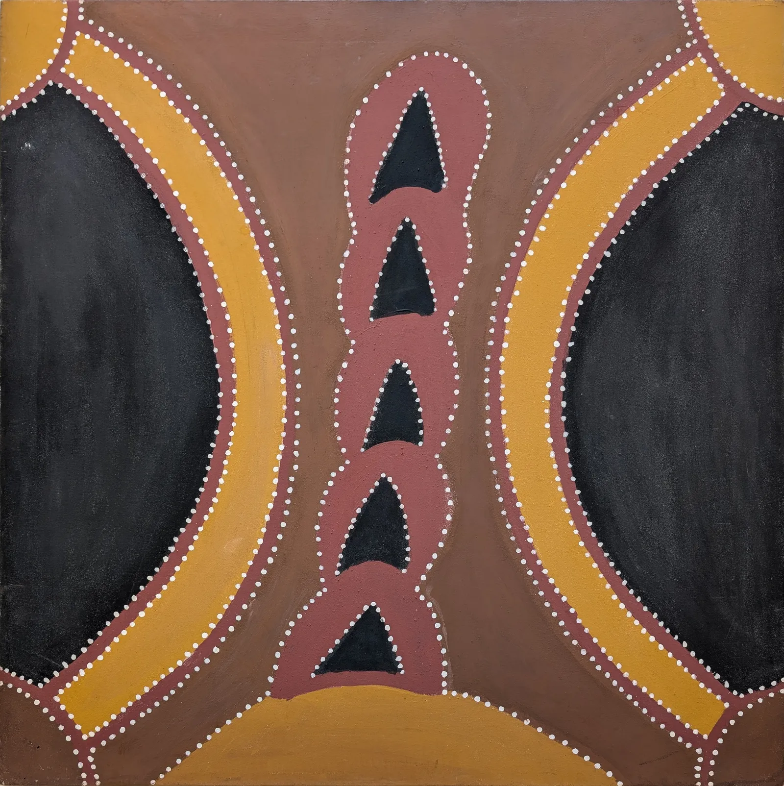 Hector Jandanay, Gowaring (Hill and Waterholes - Hunting Place), natural earth pigments on Belgian linen, 107 x 107 cm