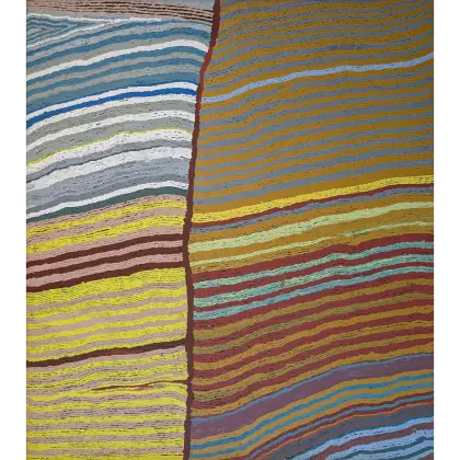 Judy Napangardi Watson, Hairstring Dreaming, 2000, synthetic polymer paint on canvas, 142 x 125 cm