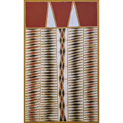 Peter Datjin Burarrwanga, Ganiny, 2002, natural earth pigments on canvas, 157 x 96 cm