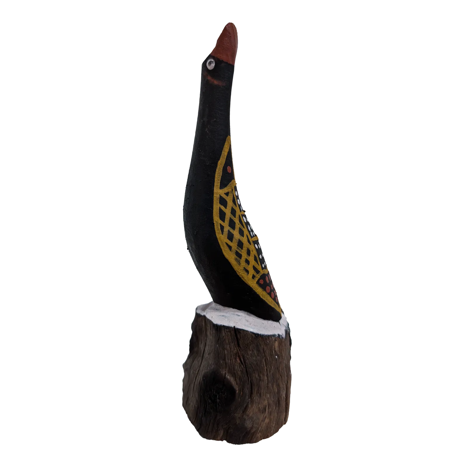 David  Tipuamantumirri, Tiwi Bird, 2021, natural earth pigments on carved wood, 8 x 5 cm