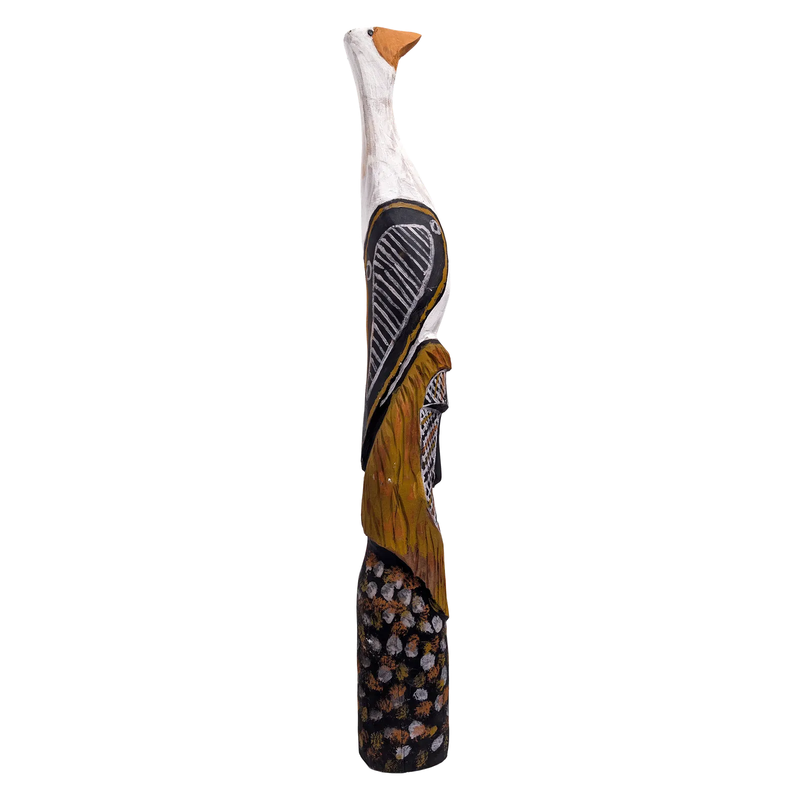 Bede Tungutalum, Tiwi Bird, natural earth pigments on carved wood, 91 x 12 cm