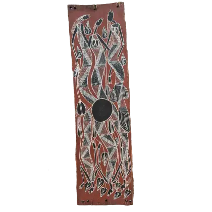 Artist Once Known, Yawk yawks, c.2015, natural earth pigments on bark, 59 x 16 cm