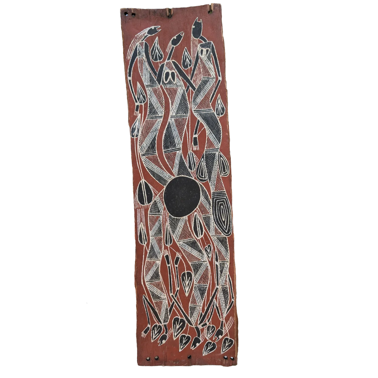 Artist Once Known, Yawk yawks, c.2015, natural earth pigments on bark, 59 x 16 cm