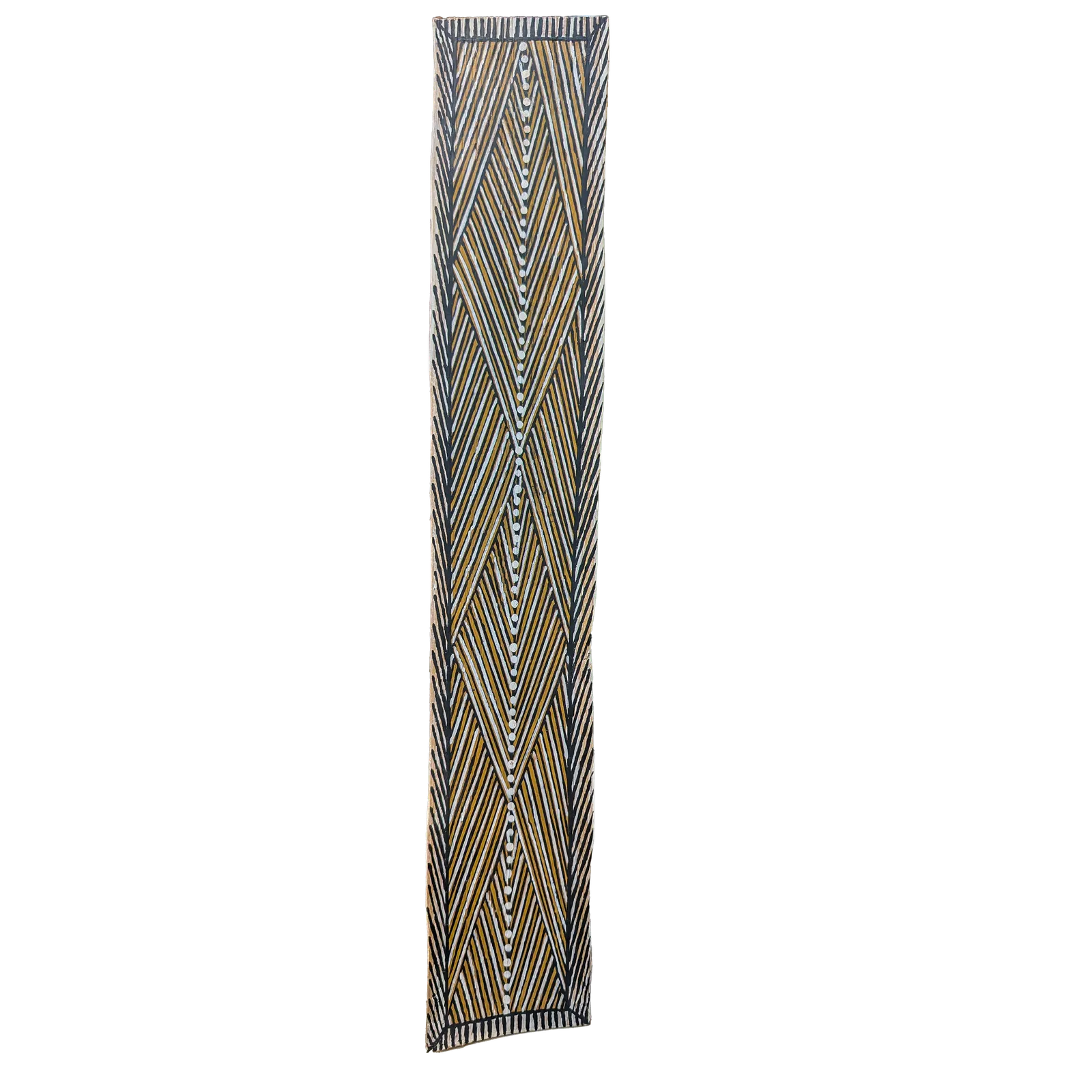 Joey Nganjmirra, Lorrkon, 2021, natural earth pigments on bark, 55 x 9 cm