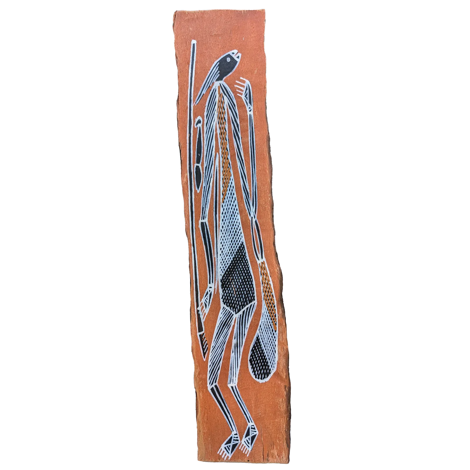 Larry Bangarr, Mimih Spirit, 2021, natural earth pigments on bark, 53 x 11 cm