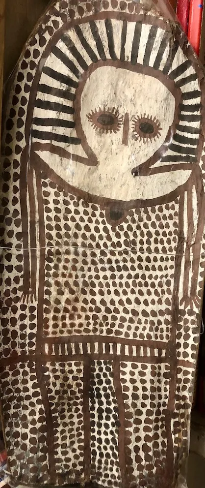 Artist Once Known, Wandjina, natural earth pigments on bark, 79 x 34 cm