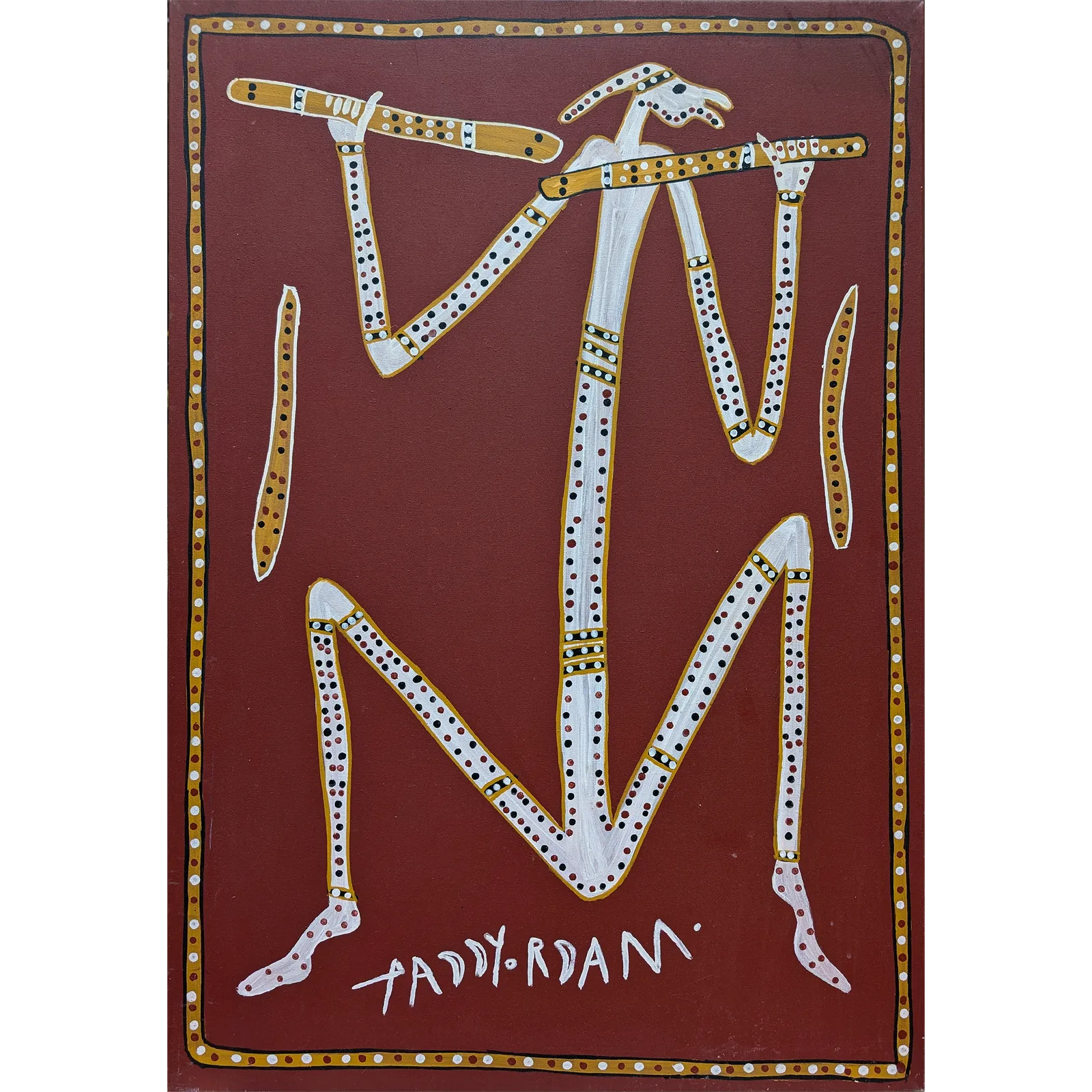 Paddy Wainburranga Fordham, Dancing Mimi Man With Men's Clapsticks, c.1995, synthetic polymer paint on canvas, 90 x 62.5 cm