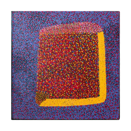 Josepha (Josie) Petrick Kemarre, Angkwerrpme (Bush Plum or Mistletoe), 2021, synthetic polymer paint on linen, 30 x 30 cm