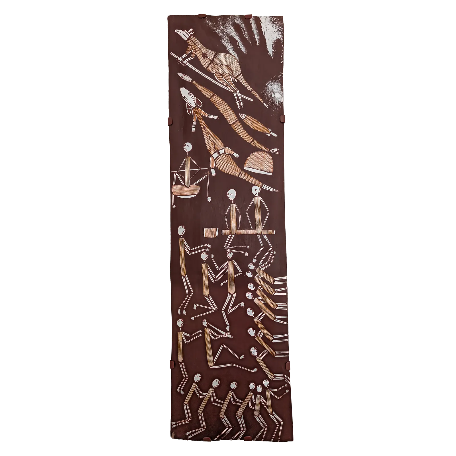 Ezariah Kelly, The Ubarr Ceremony, 2015, natural earth pigments on bark, 116 x 31.5 cm