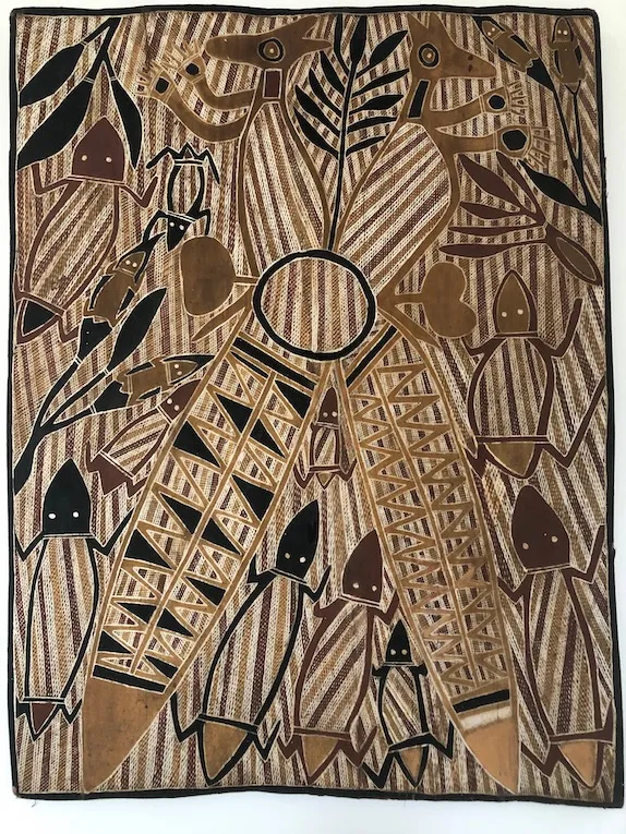 Guwaykuway Wanambi, natural earth pigments on bark