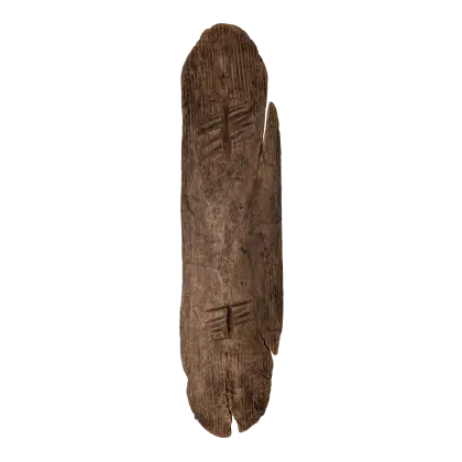 Artist Once Known, Early Shield with Fire Tool Markings, c.1900, 69 x 18 x 4 cm (irregular)