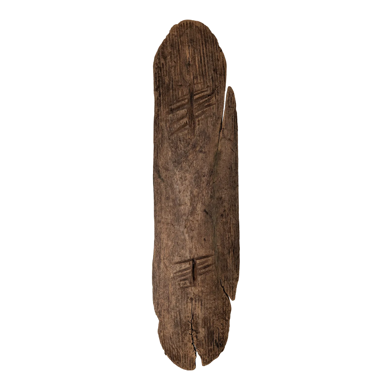 Artist Once Known, Early Shield with Fire Tool Markings, c.1900, 69 x 18 x 4 cm (irregular)