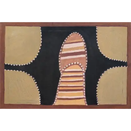 Hector Jandanay, Bungnarrumbine (Fishing Place), 1997, natural earth pigments on canvas, 60 x 90 cm