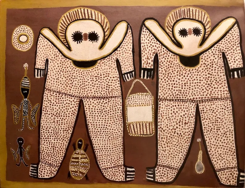 Lily Karadada, Wandjina - Rain Spirits, 2001, natural earth pigments on canvas, 160 x 120 cm