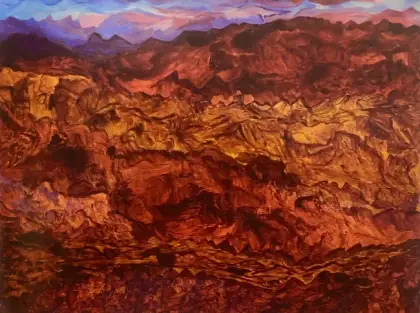 Angelina George, Near Ruined City, 2007, synthetic polymer paint on canvas, 120 x 158 cm