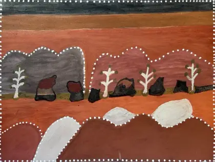 Hector Jandanay, Larrjibarrny - Horse Creek, 2003, natural earth pigments on canvas, 90 x 120 cm