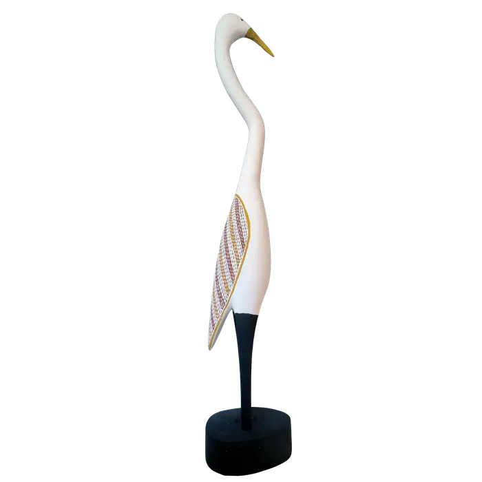 Phillip Morris, Gomaria (Egret bird), natural earth pigments on carved wood, 95 x 11 cm