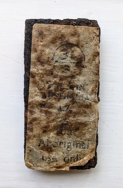 Artist Once Known, Australian rolling tobacco 'Aboriginal use only', rolling tobacco, 8 x 6.5 x 1 cm