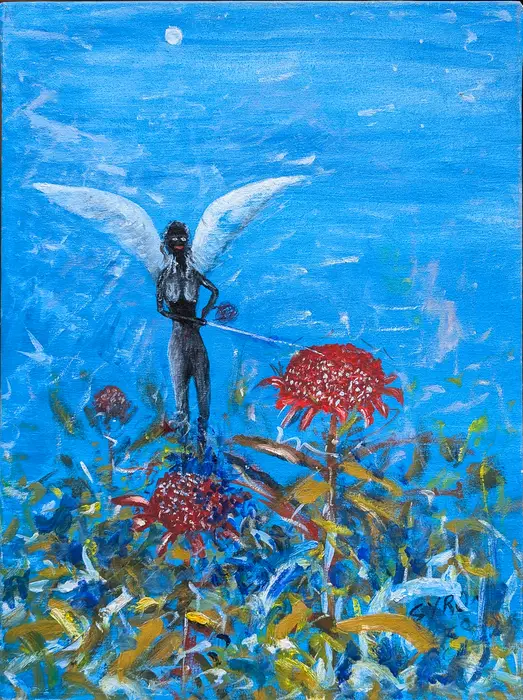 Gordon Syron, Black angel in the bush, c. 2010, oil on canvas, 60 x 45 cm
