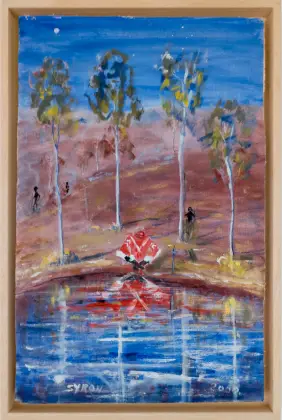 Gordon Syron, The Poisoning of the Waterholes, 2000, oil on canvas, 49 x 31 cm; 53 x 35.5 cm frame
