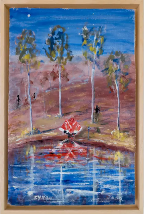 Gordon Syron, The Poisoning of the Waterholes, 2000, oil on canvas, 49 x 31 cm; 53 x 35.5 cm frame
