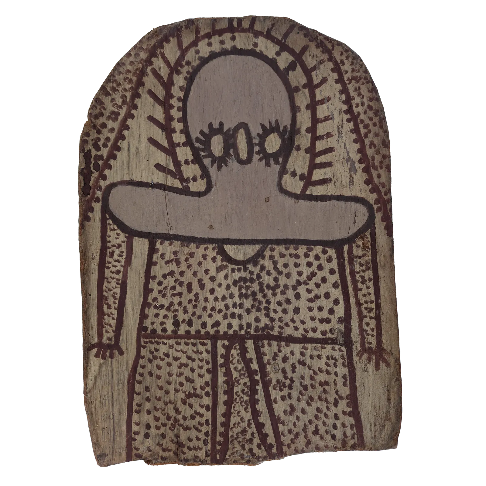 Molly Karadada, Wandjina's, 1987, natural earth pigments on bark, 48 x 31 cm