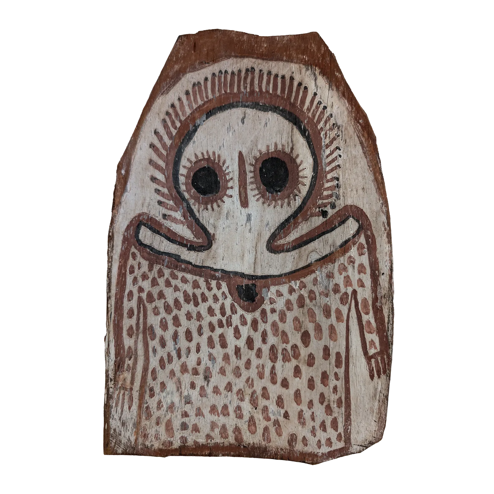 Lily Karadada, Wandjina, c.1985, natural earth pigments on bark, 35 x 22.5 cm
