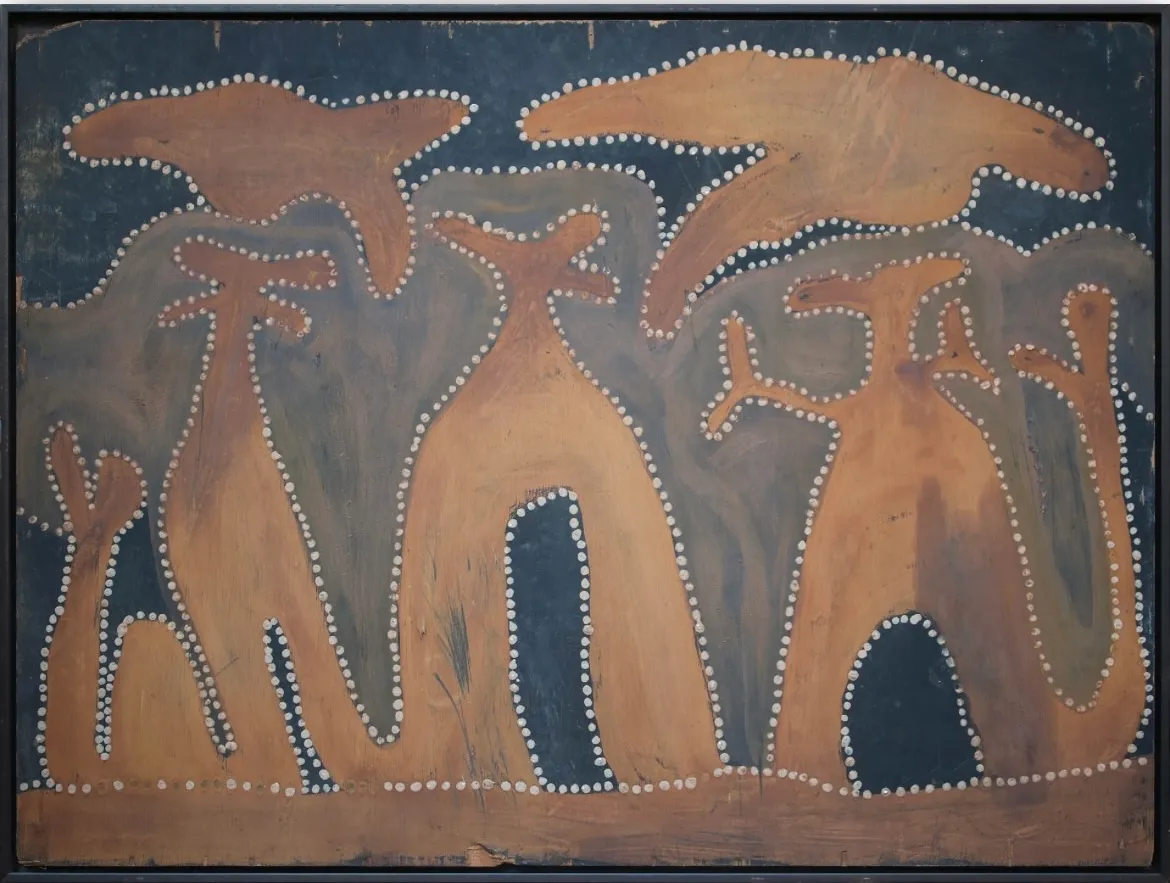 Paddy (Jampin) Jaminji, Lissadell Station, c. 1979, natural earth pigments on board, 122 x 90 cm, 125 x 94 cm (framed)