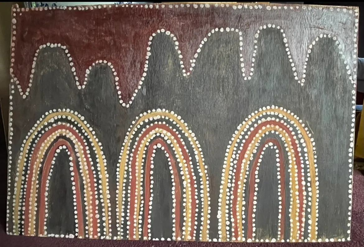 Paddy (Jampin) Jaminji, Hills of Bedford Station, c. 1981-1983, natural earth pigments on plywood, 61 x 92 cm