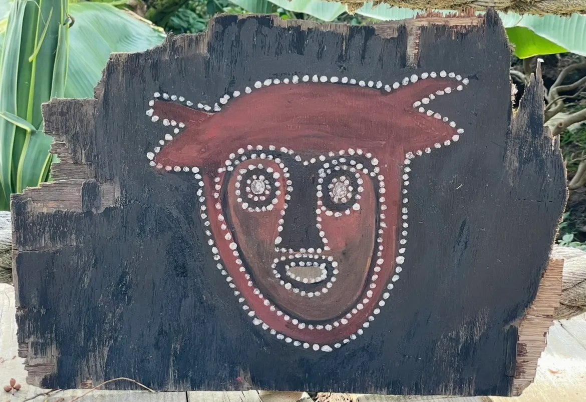 Paddy (Jampin) Jaminji, Manginta - Devil Devil, c. 1977-1983, natural earth pigments on canvas, 38 x 57 cm (irregular)