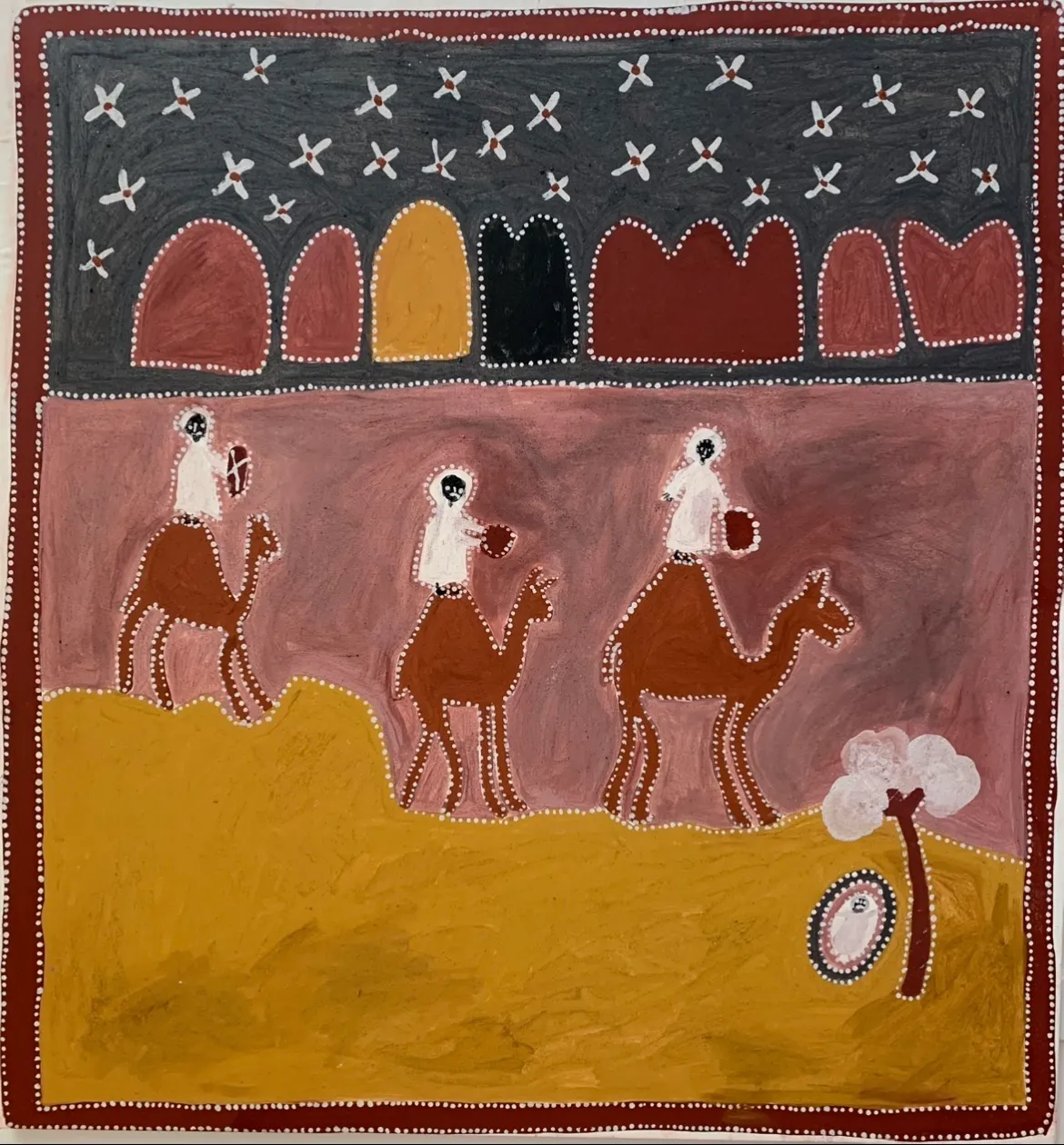 Queenie Nakarra McKenzie, Three Wise Men, 1995, 120 x 128 cm