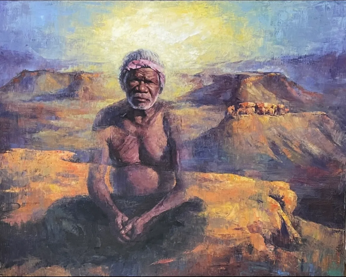Portrait of Rover Thomas, natural earth pigments on canvas
