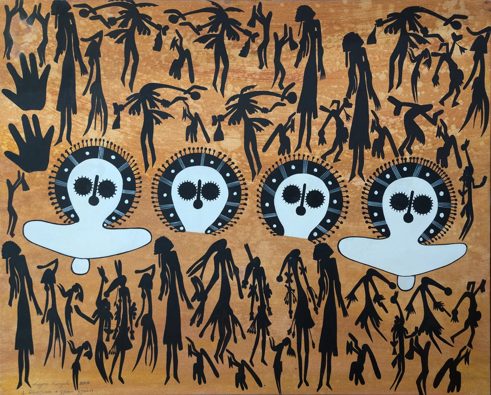 Marjorie Mungulu, Wandjina and Gjorn Gjorn, 2002, 85 x 69 cm