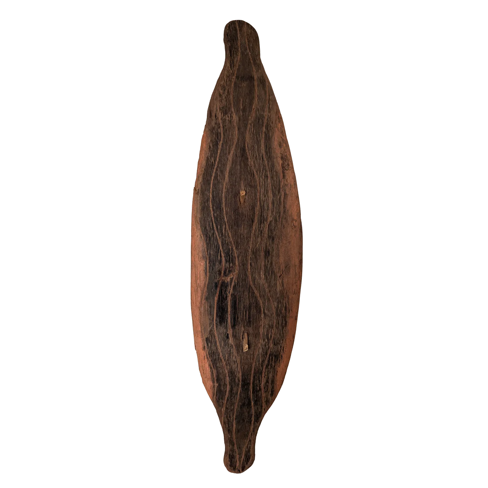 Artist Once Known, Shield, carved wood, 79 x 20 cm (irregular)
