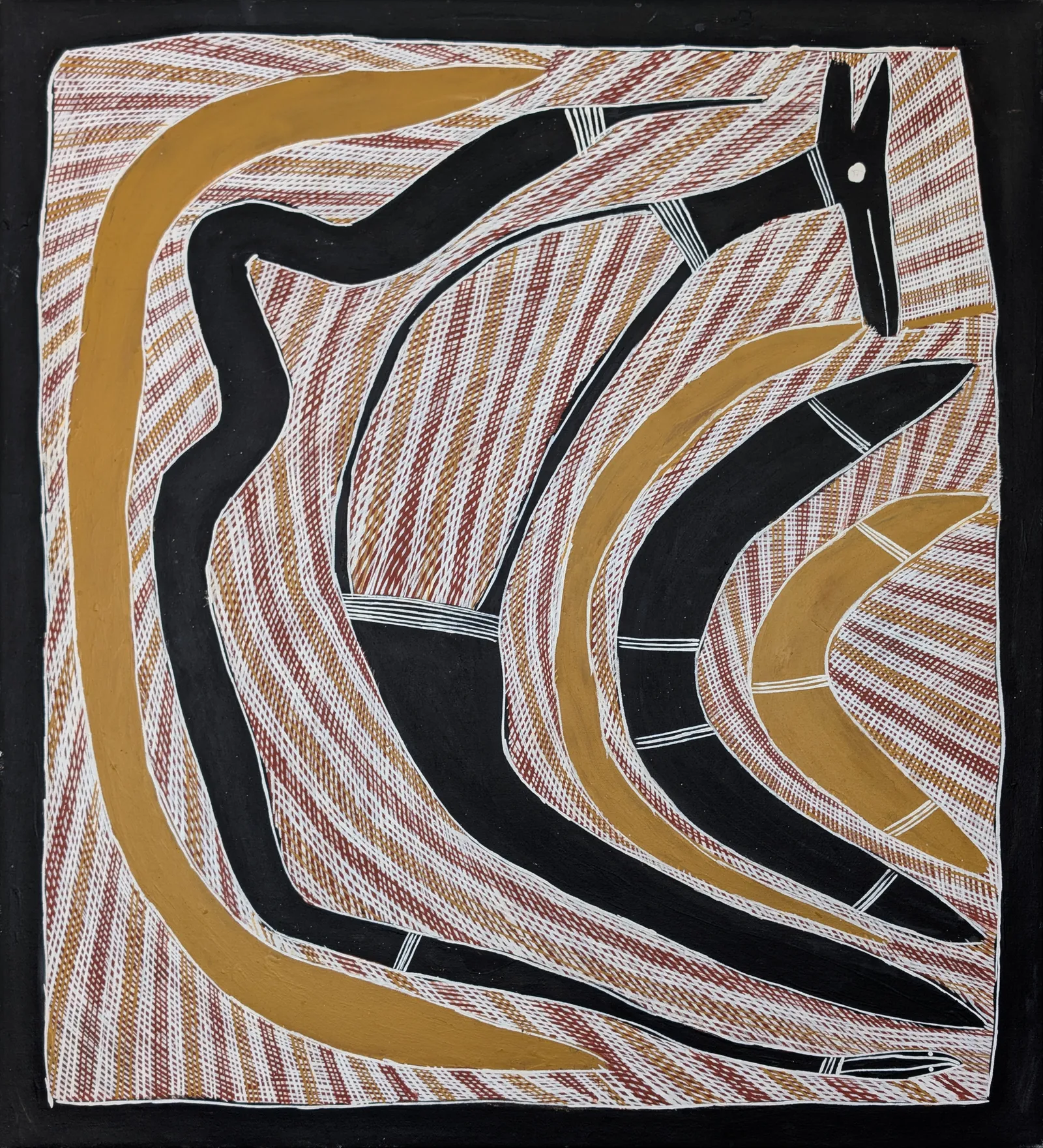 Phillip Gudthaykudthay, Gandayala - Red Kangaroo, 2017, synthetic polymer paint on canvas, 95 x 86.5 cm